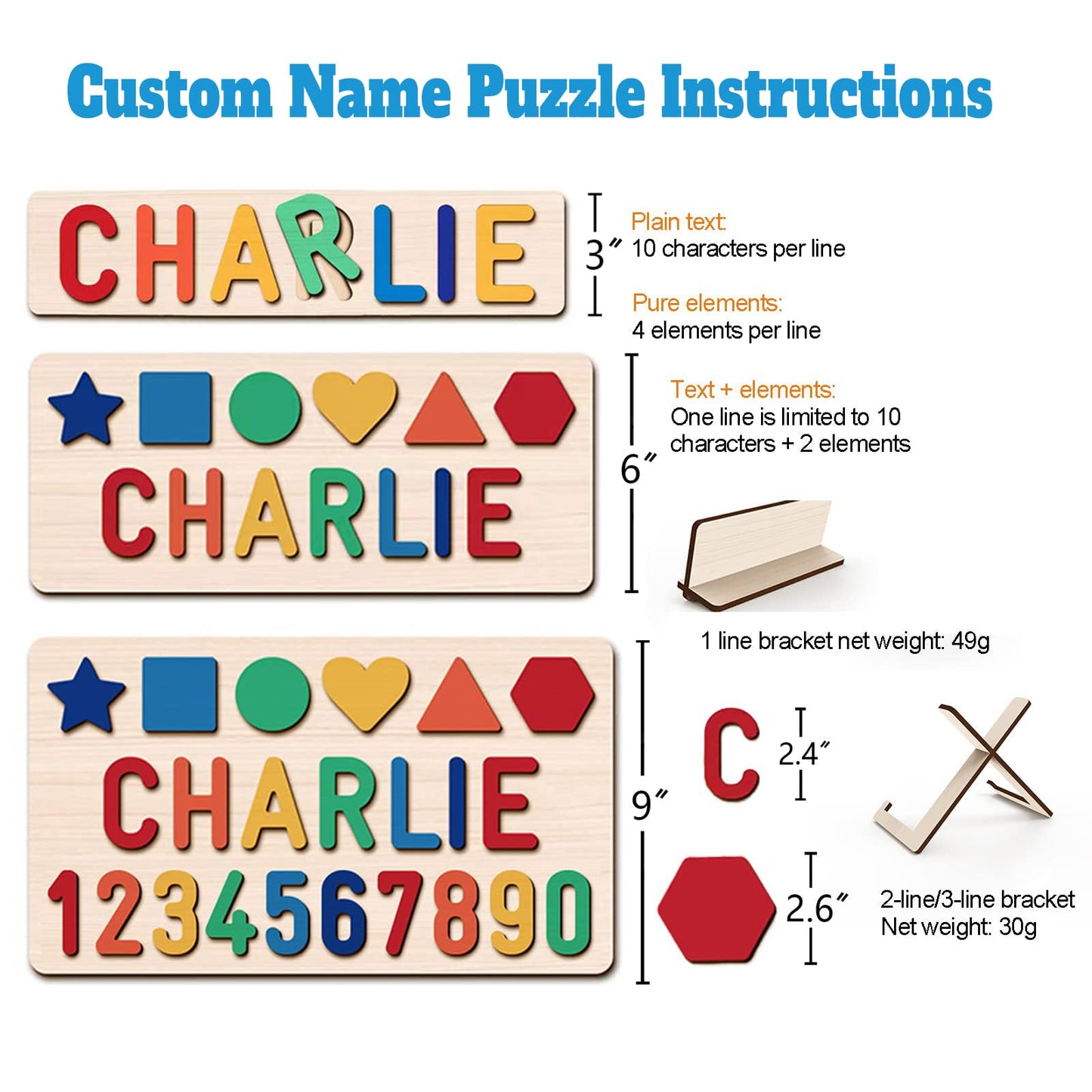 Ingifta Name Puzzle For Kids Personalized, Baby First Birthday Gifts, Wooden Custom Shapes Puzzle For Toddler 1-3, Montessori Le