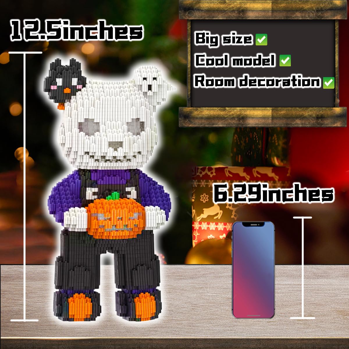 VIIOVOIIV Before Christmas Teddy Pumpkin Bear Micro Building Blocks Set(4500Pieces) Christmas Ornaments Bear Building Blocks Gift for mature-themed