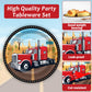 gisgfim Semi Truck Party Supplies Set - 96 Pcs Paper Plates & Napkins for Kids Birthday, Red Tractor Trailer Theme, Serves 24