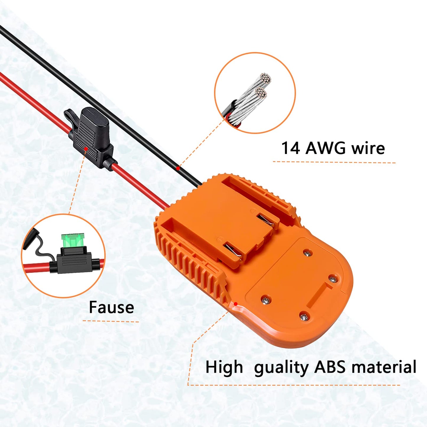 EID 2 Packs Power Wheels Adapter for Ridgid Battery 18V AEG Hyper Li-ion Battery Dock Power Connector with 14AW Wire and Fuse fo