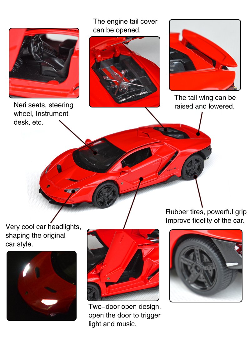 Tianmei 1:32 Supercar Kids Toys Die-Cast Alloy Metal Car Model Collection Children Play Vehicle (Lbjn - Red)