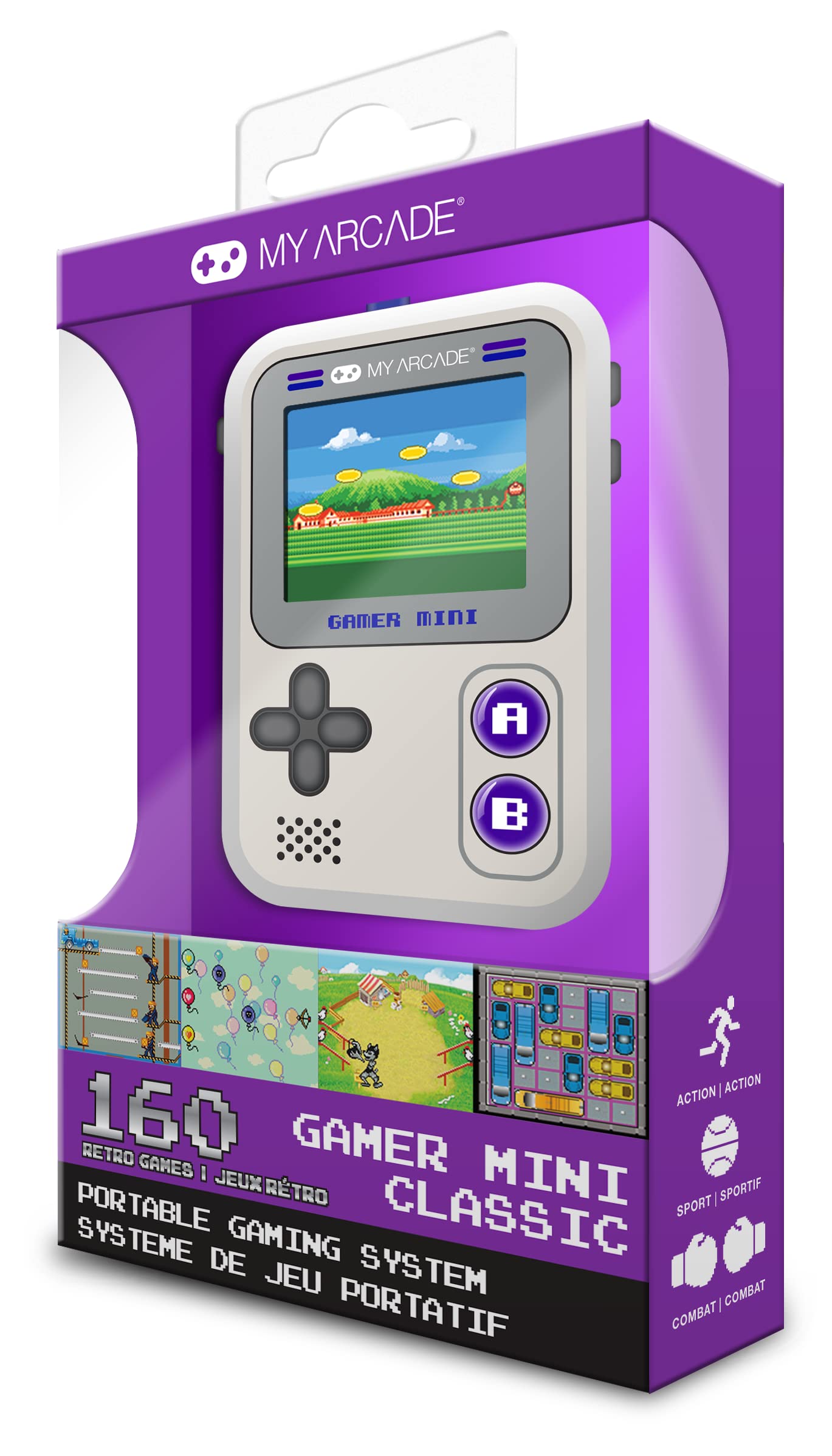 My Arcade Gamer Mini Classic-Purple: Miniature Handheld Gaming System Packed With 160 Games, 1.8'' Color Display (Dgun-3924), Sm