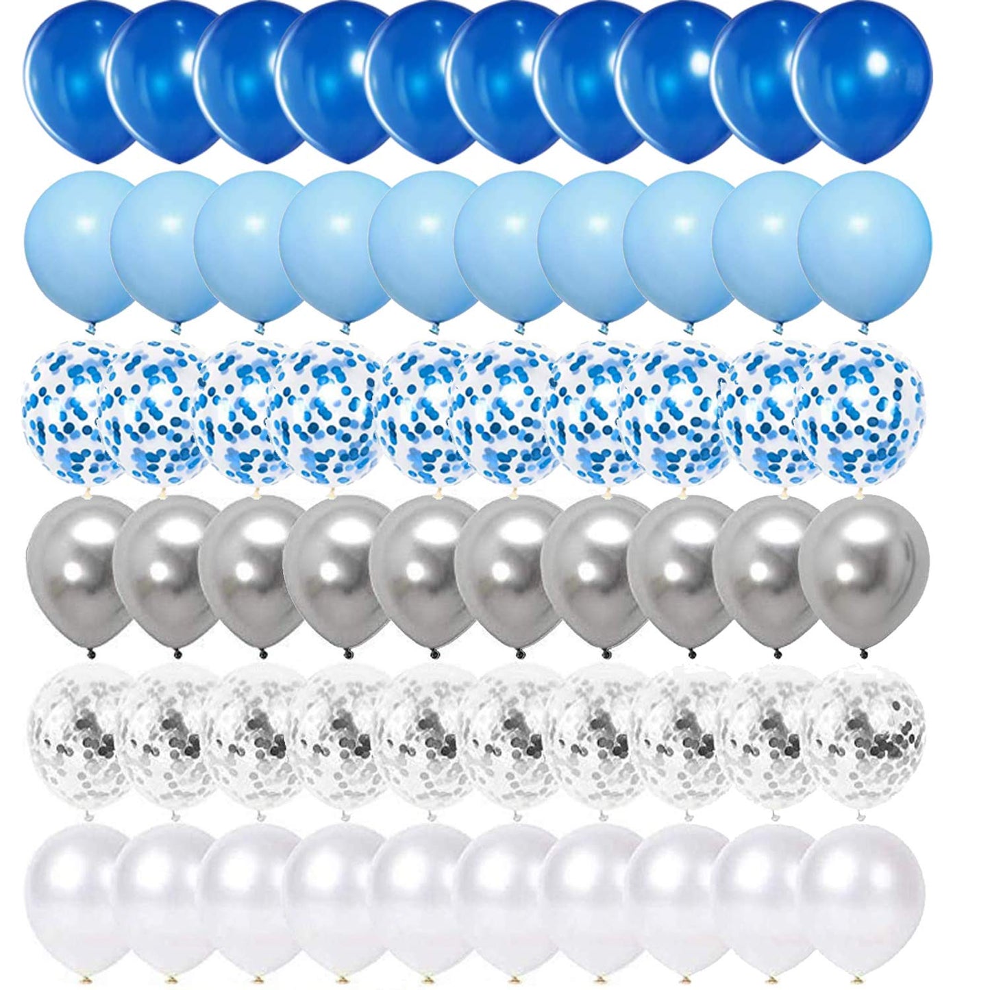 Oumuamua 62Pcs Blue Silver White Confetti Balloons Kit, 12 Inch White Royal Blue Metallic Silver Confetti Balloons For Boy Birthday Baby Shower Graduation Party Supplies