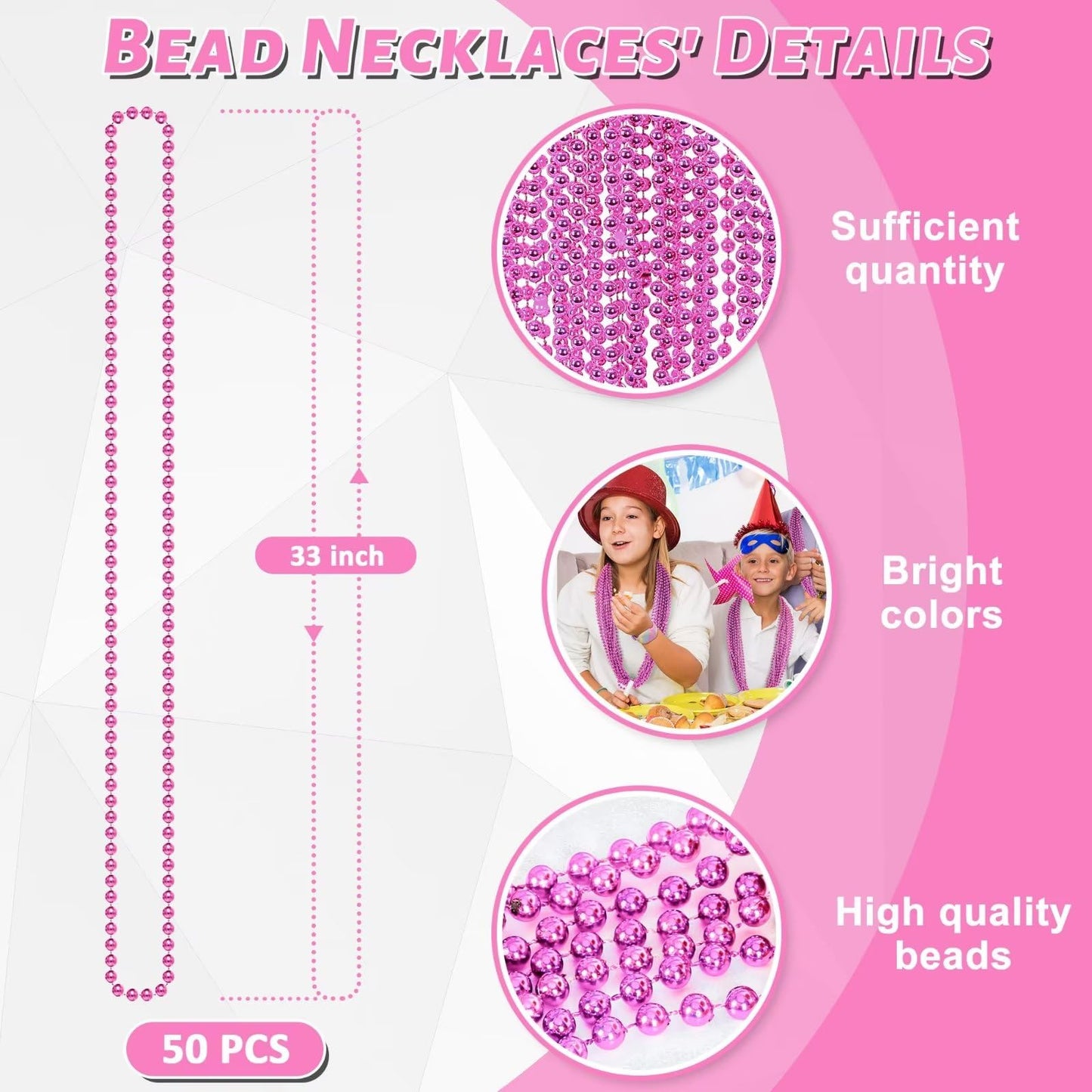 50Pcs Mardi Gras Beads, Metallic Bead Necklace Party Favors, 33'' Mardi Gras Necklace Women Men Stuff, Festival Parade Throw Acc