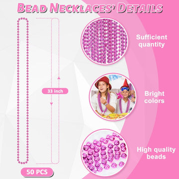 50Pcs Mardi Gras Beads, Metallic Bead Necklace Party Favors, 33'' Mardi Gras Necklace Women Men Stuff, Festival Parade Throw Acc