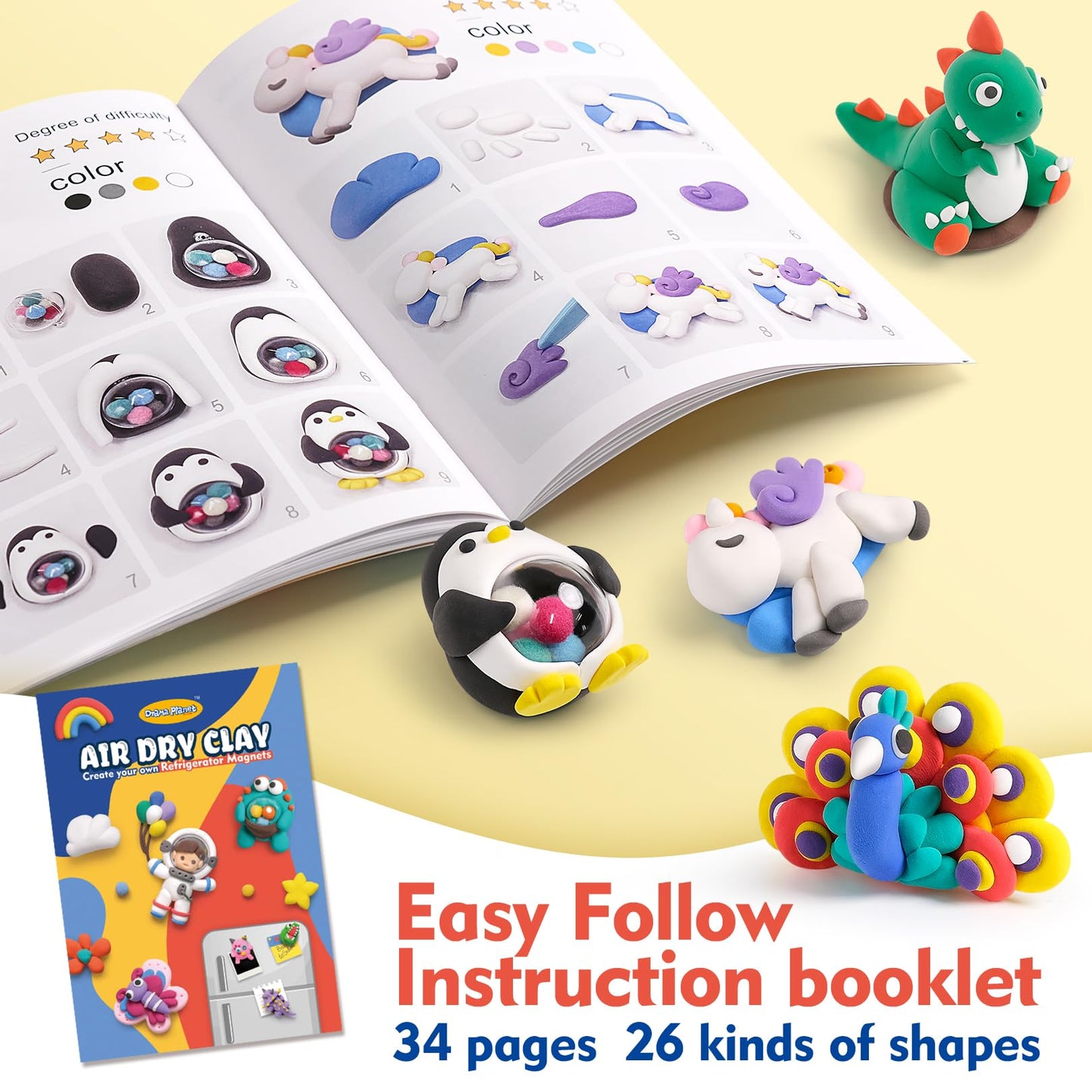 Drama Planet Air Dry Clay Kit for Kids, Create Your Own Refrigerator Magnets with Modeling Clay, Art Activity Set, Craft Project