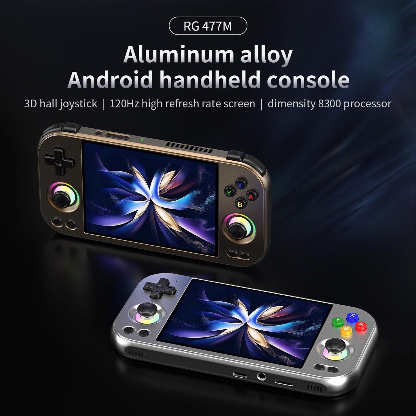 ANBERNIC RG477M Retro Handheld Game Console   Aluminum Alloy CNC Android 14 System 4.7 Inch LTPS in-Cell Screen Dimensity 8300 Processor Support WiFi 6E Bluetooth 5.3 NO Game Card(Brozen)