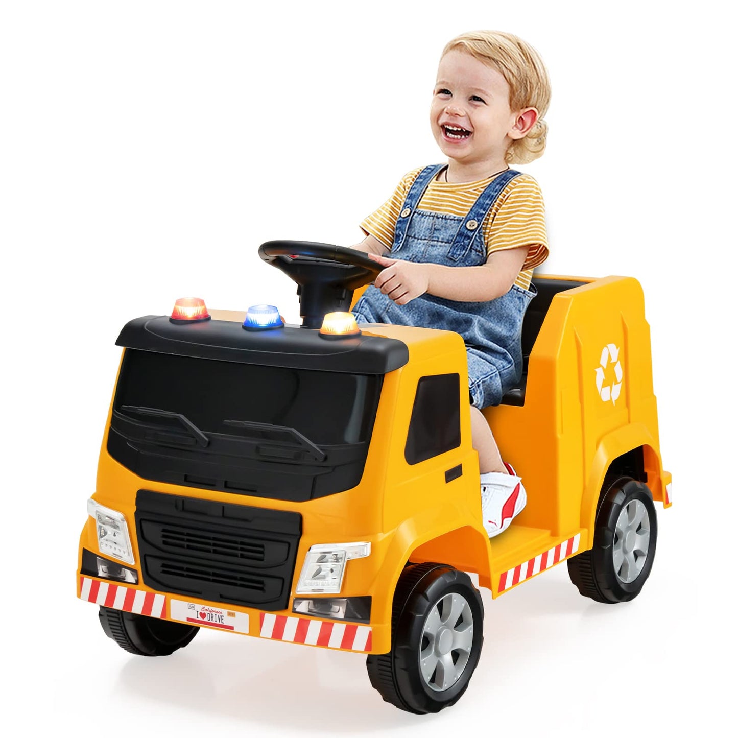 Costzon Ride On Car, 12V Battery Powered Recycling Garbage Truck W/Remote Control, Warning Lights, Music, Horn, 6 Recycling Acce