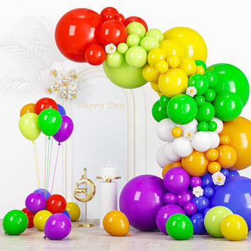 Voircoloria 134Pcs Rainbow Balloon Arch Kit Different Sizes 18'' 12'' 10'' 5'' Assorted Color Latex Balloon Garland Arch Kit For