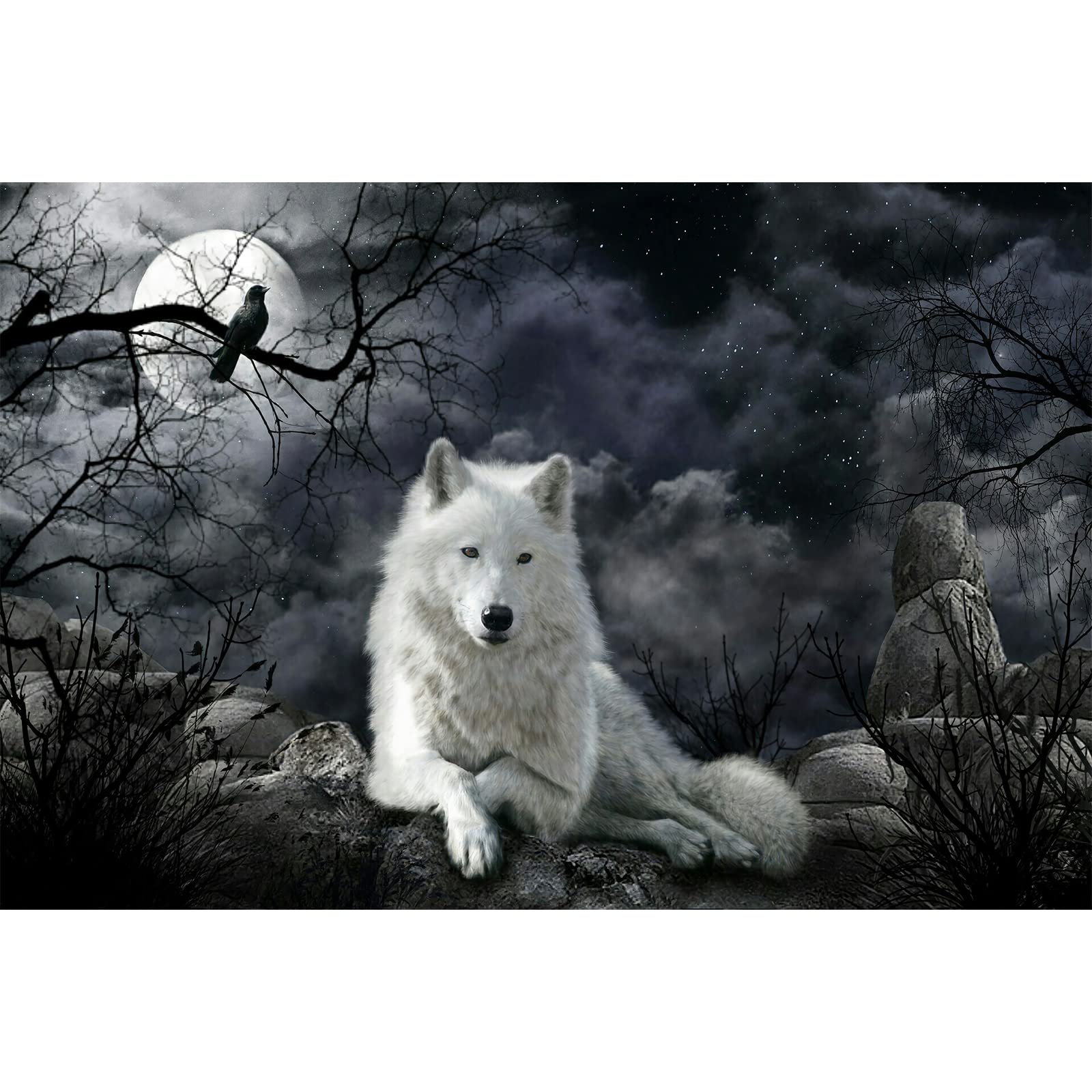 WACYDSD Jigsaw Puzzle 1000 Piece Crow and White Wolf mature-themed Puzzle Kids Puzzle Wooden Puzzle Toy DIY Kit Home Decor 75x50cm