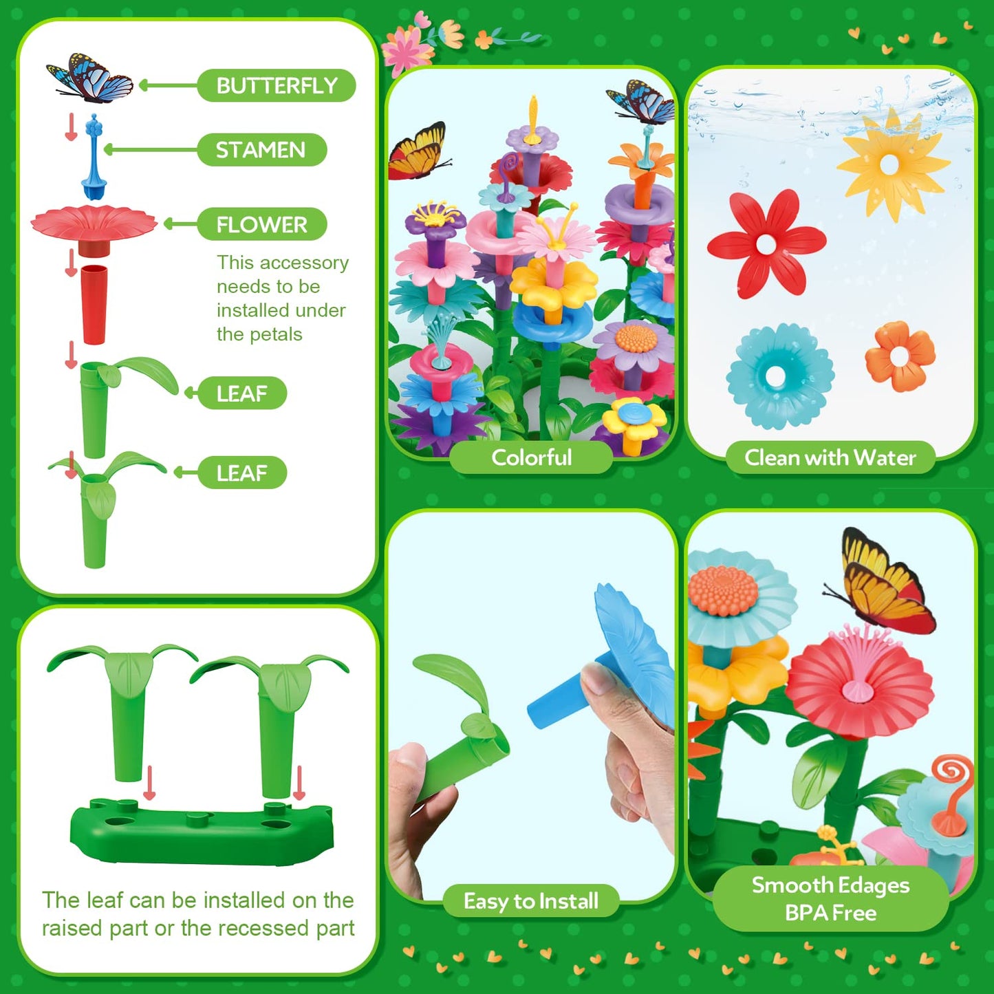 YEEBAY Flower Garden Building Toys - STEM Educational Play Set for Girls Age 3-7 - 148 PCS Multicolor Plastic Stacking Game