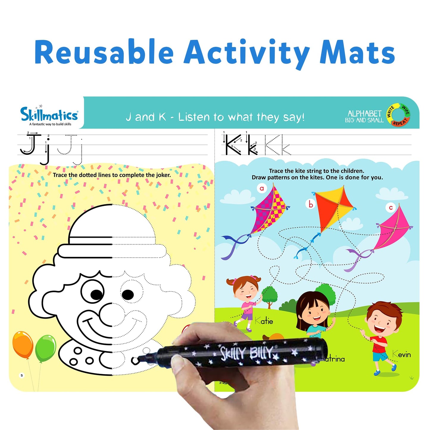 Skillmatics Educational Game - Alphabet Big And Small, Reusable Activity Mats With 2 Dry Erase Markers, Gifts For Ages 3 To 6