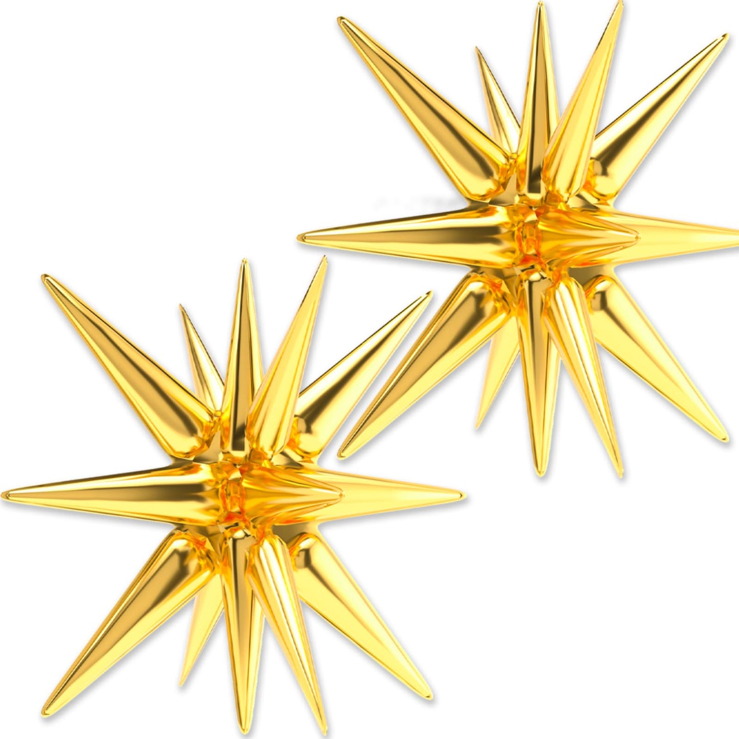 Partywoo Gold Star Balloons, 2 Pcs 42 Inch Large 14-Pointed Starburst Balloons, One-Piece Star Explosion Balloons With Ribbon, Point Star Foil Balloons, Mylar Balloons For Birthday Party Decorations