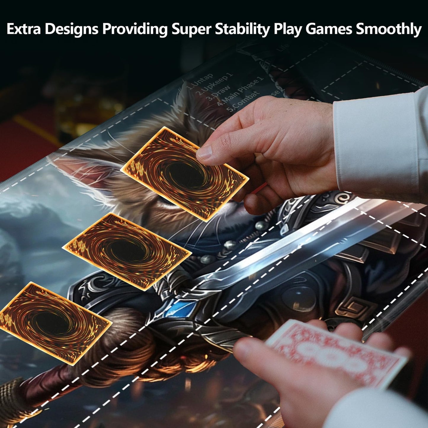 for MTG Card Playmat with Zone Game Play Mat for MTG TCG 24 x 14 inches Non-Slip Play Mat for Commander Board RPG CCG Game TCG Other Card Games/Mouse Pad-Cat Warrior Holds The decorative replica blade