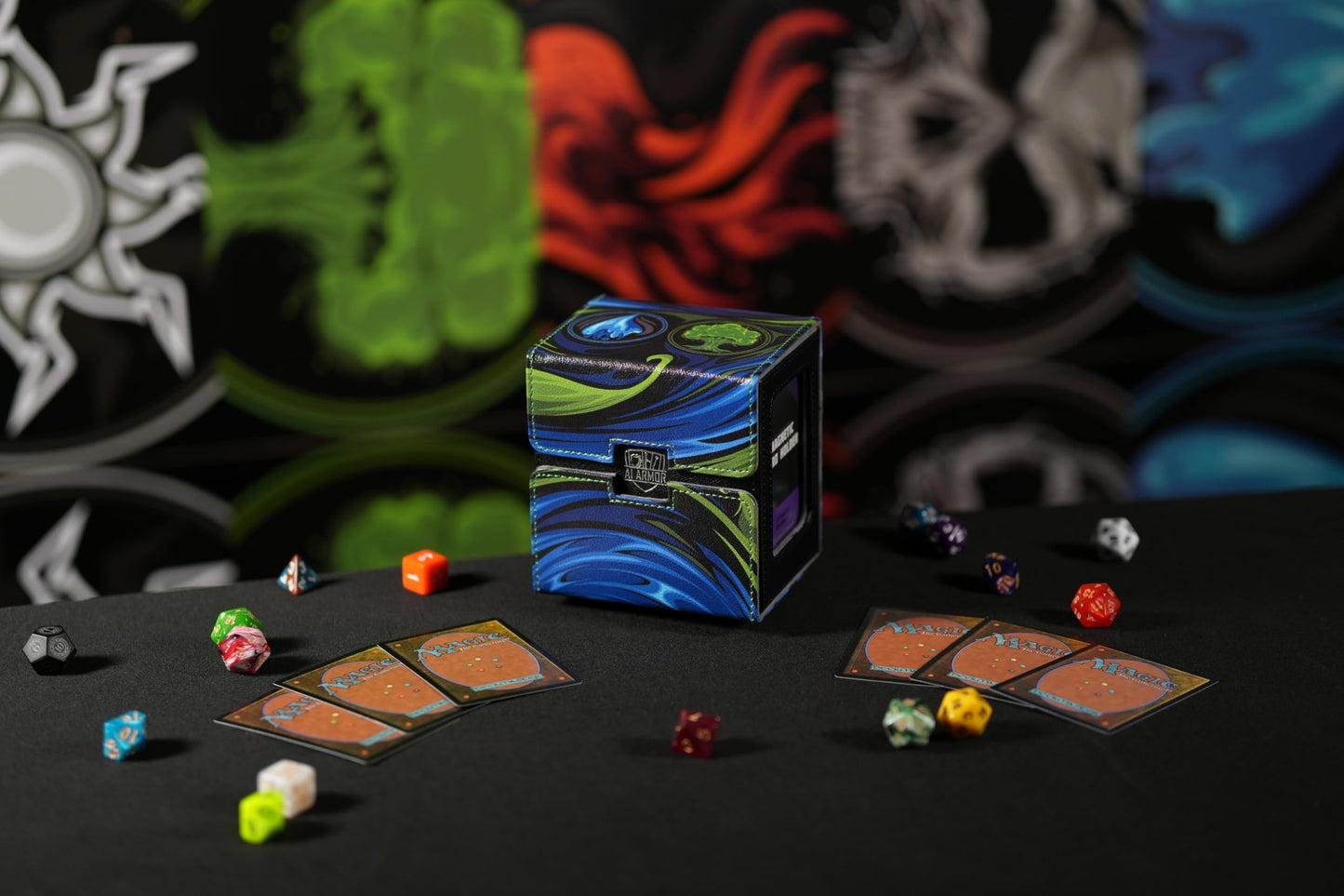 Ai protective covering MTG Commander 100+ Card Custom Art Deck Box With Storage (Blue/Green)