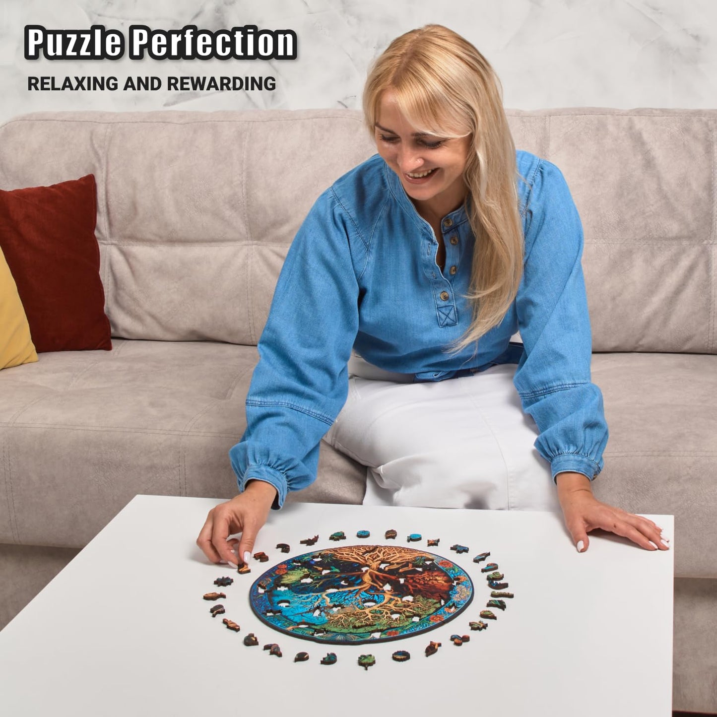 Eternal Tree of Life - 200 Piece Wooden Puzzles for mature-themeds - 11.9 x 12 in - Extra-Thick 5 mm Wood Puzzle  Hand-Shaped Pieces  Round Mosaic Design - enhanced Gift for Puzzle Lovers by LEOGOR