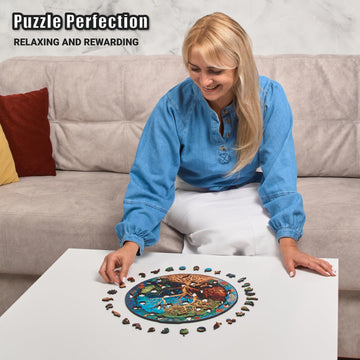 Eternal Tree of Life - 200 Piece Wooden Puzzles for mature-themeds - 11.9 x 12 in - Extra-Thick 5 mm Wood Puzzle  Hand-Shaped Pieces  Round Mosaic Design - enhanced Gift for Puzzle Lovers by LEOGOR