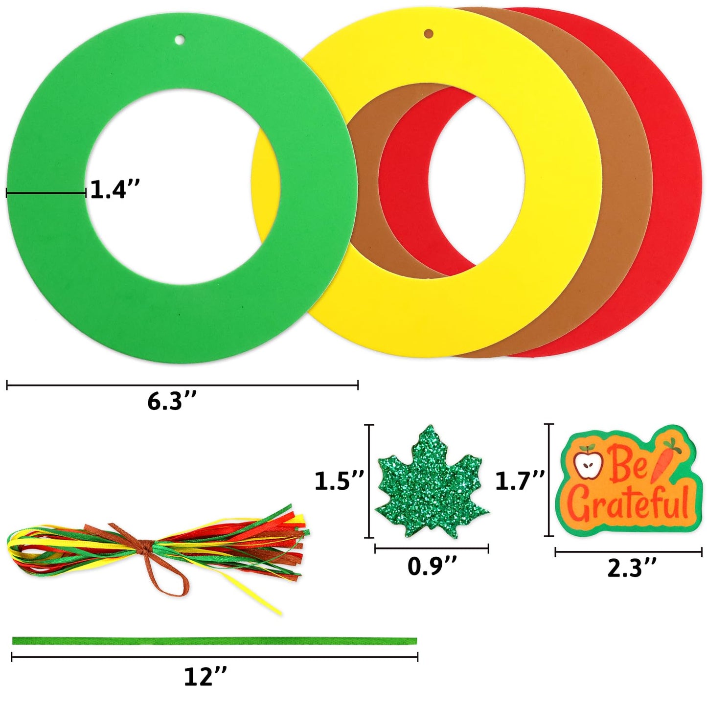 Fancy Land 16 Sets Thanksgiving Crafts for Kids Foam DIY Wreath Ornaments Craft Kits Fall Thanksgiving Activities Classroom Home