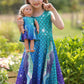Bow Dream Girl Dress & Doll Clothes Set, Rainbow Unicorn, Size 4-5T, Blue Green