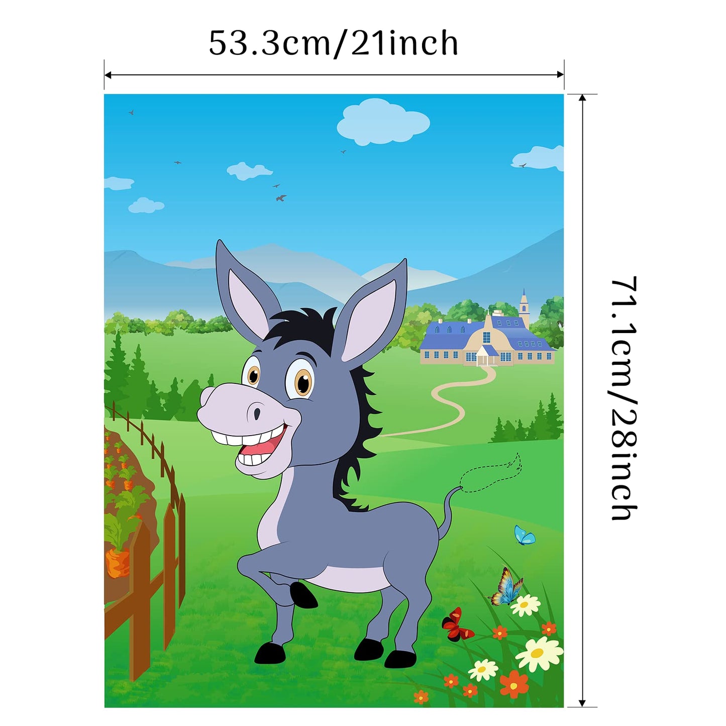 Morcheiong Party Game - Pin The Tail on The Donkey with 48 Colorful Tails - Medium Size Birthday Party Supplies and Farm Decorations
