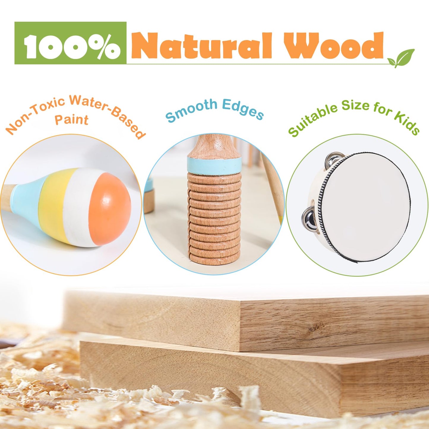 Wooden Montessori Musical Instruments Set for Toddlers 1-3, Preschool Educational Music Toys for Boys Girls, Percussion Instrume
