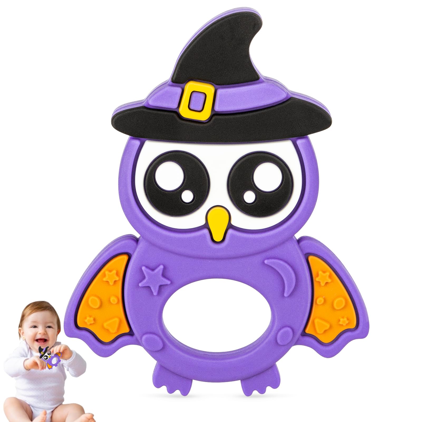 Halloween Baby Teething Toy For 3-12 Months, Halloween Cute Owl Themed Gifts Infant Teething Toy Silicone Curves Halloween Theet