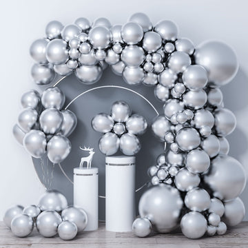 Metallic Silver Balloons Latex Balloon 5 10 12 18Inch Different Sizes 81Pcs Chrome Silver Balloon Kit For Birthday Party Decoration Heilum Balloon Garland Wedding Anniversary