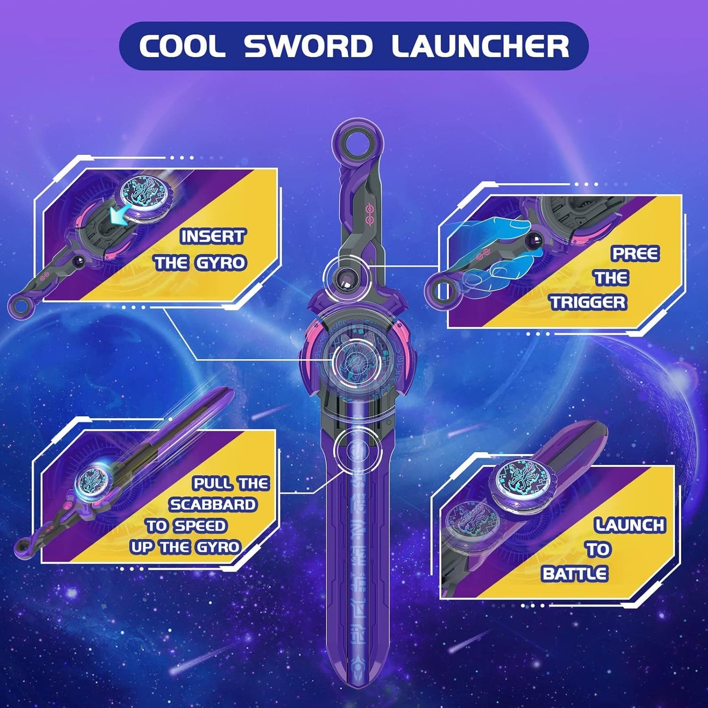 Infinity Nado Battling Toys Battle Set with Spinning Top & Sword Launcher, Lightning Purple, Model EU654127, for Ages 5-12