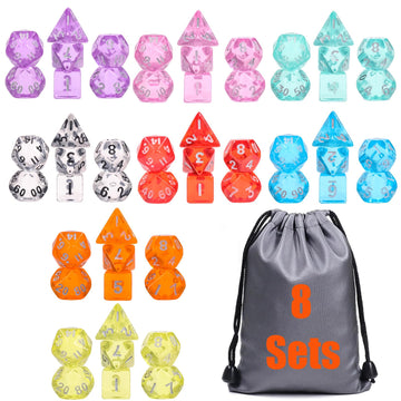 8 Sets Polyhedral RPG Mini Dice (56pcs),10mm Mini Dice Set,10mm Mini Transparent DND Magic The Gathering Dice Set for MTG,RPG,D&
