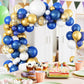 112Pcs Royal Blue Gold White Balloon Arch Garland Kit, Navy Blue And Gold Balloon Arch Kit With Confetti Metallic Chrome Balloon