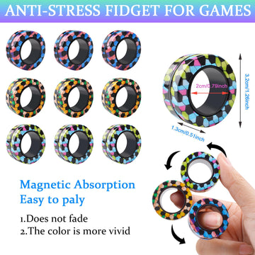 Cevioce 9Pcs Magnetic Rings Fidget Toy Set, Adhd Anxiety Magnetic Fidget Toys Adults Fidget Spinner Rings For Relief, Gifts For 8+ Year Old Teen Boy Girl B