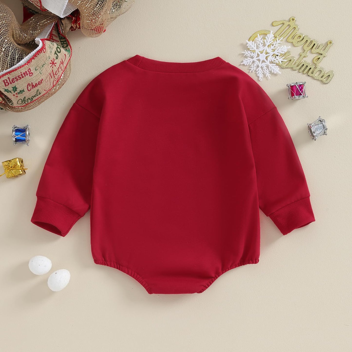Fybitbo My First Christmas Baby Girl Boy Outfit Sweatshirt Romper Sweater Onesie Long Sleeve Bodysuit Fall Clothes (Red Embroidery Jolly,0-3 Months)