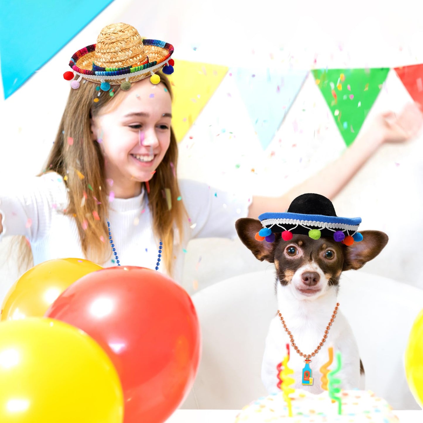 Riceshoot 24 Pcs Mexican Fiesta Party Supplies 12 Sombrero Headbands 12 Cinco de Mayo Necklaces Party Favors for Kids Teens Birt