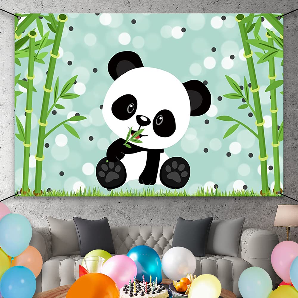 AWERT Polyester 6x3.6ft Cute Panda Backdrop Cartoon Panda Birthday Banner for Children Birthday Party Decorations Panda Birthday