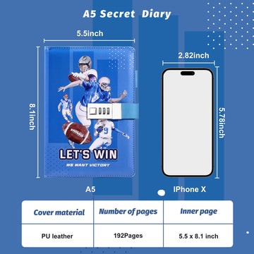 Cagie Gifts For Teen Boys Girls Diary With Lock Who Like Football, Kids Diary Securely Guard Secrets Journal With Lock For Boys, 192 Pages Refillable Teens Diary With Pen
