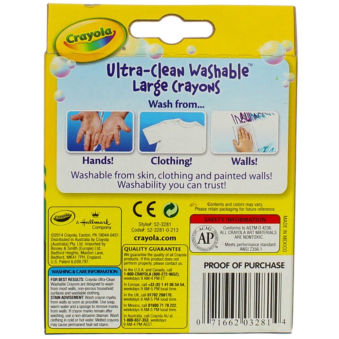 Crayola Large Washable Crayons, Assorted Colors, 16 Count, Perfect for Kids, Non-Toxic, Durable Design