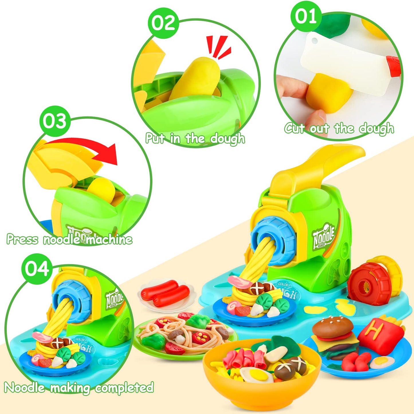 Play Color Dough Set for Kids Ages 4-8, 35PCS Kitchen Creations Noodle Playset, Art Crafts Food Modeling Play Toys for Girls Boy