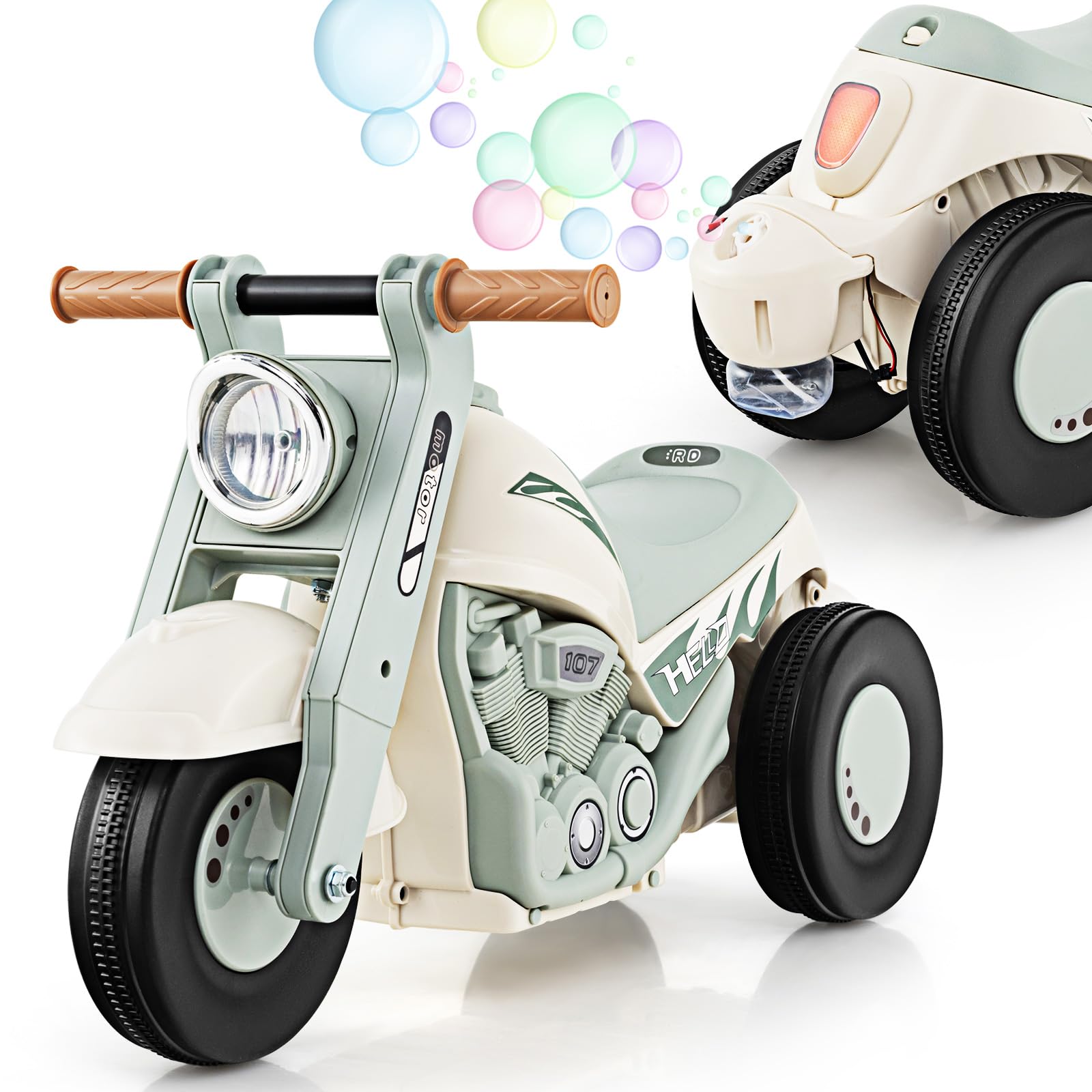 OLAKIDS Ride on Push Car, Foot-to-Floor Sliding Car for Toddlers Kids Motorcycle with Bubble Maker, Music, 3 Wheels Ride on Toys