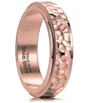 King Ring 6Mm Spinner Hammered Ring - Stress Relief Fidget Ring For Men & Women K39V2 - Rose 06
