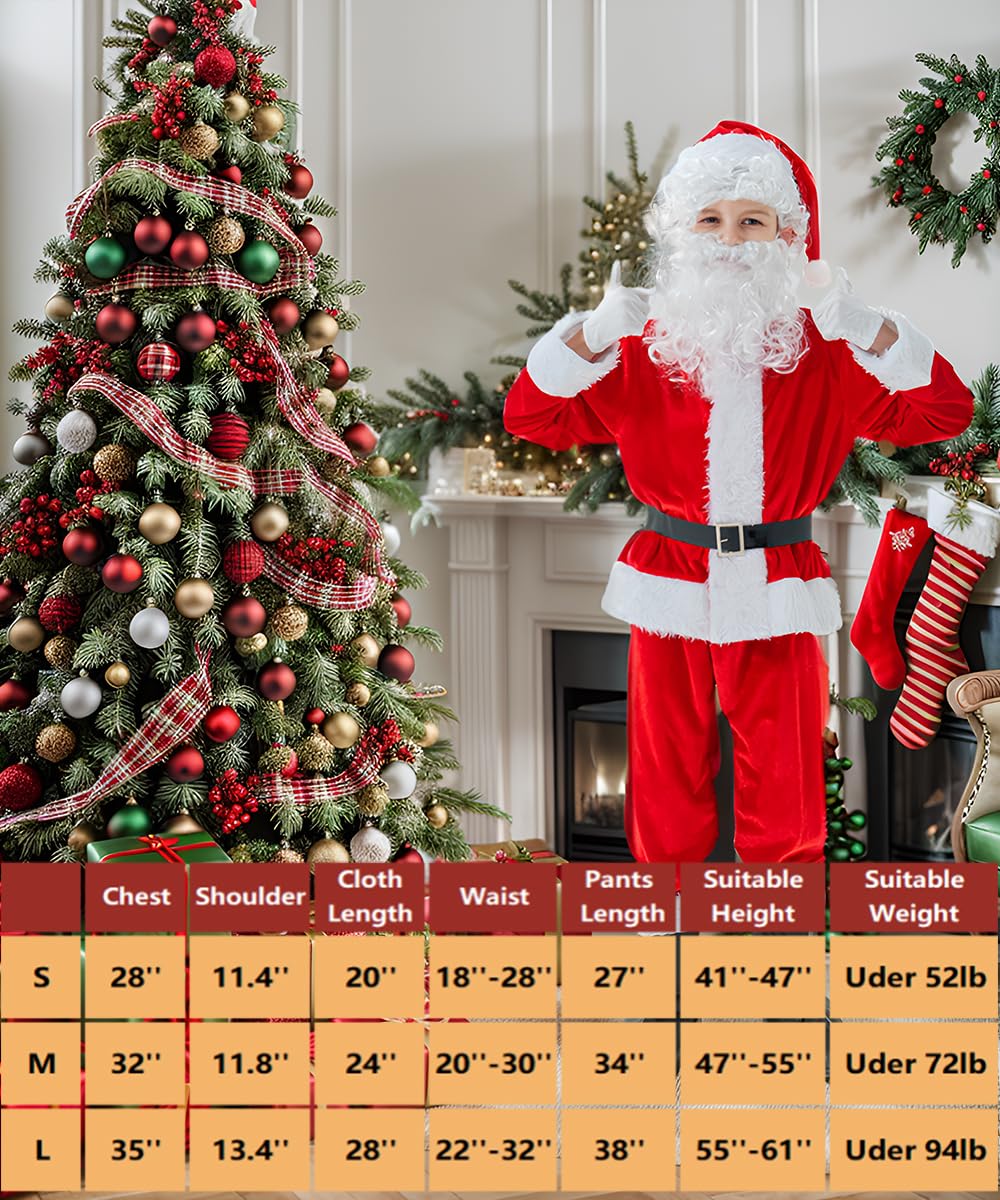 Exlita Children'S Santa Claus Suit 8Pc. Boys Child Velvet Christmas Costume For Kids Halloween Christmas Cosplay Fancy Party, Red