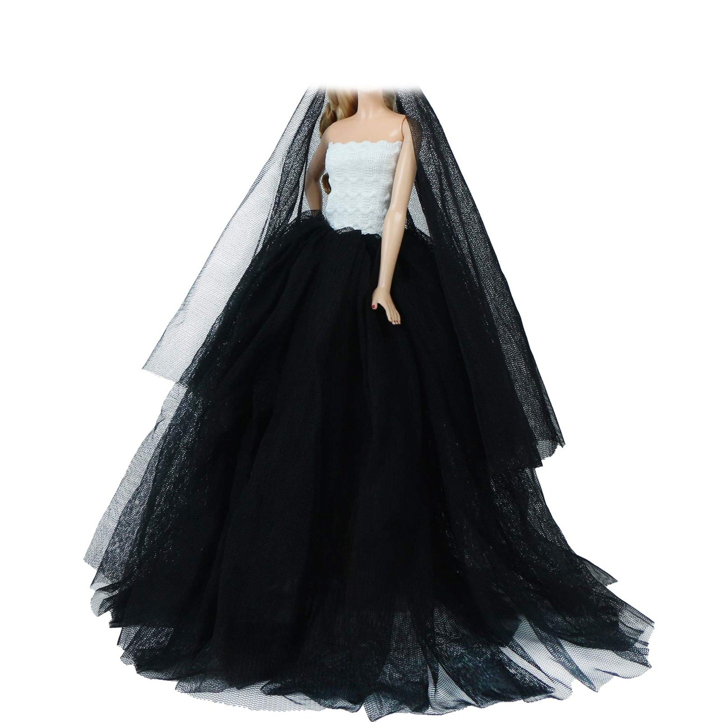 Bjdbus 11.5 Inch Girl Doll Clothes, Black White Trailing Dinner Party Gown With Long Veil