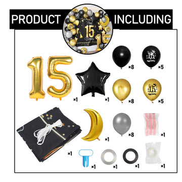 Happy 15Th Birthday Balloons Gold Set Decor - Cheers To 15 Years Old Party Theme Garland Star Moon Banner Backdrop Decorations F