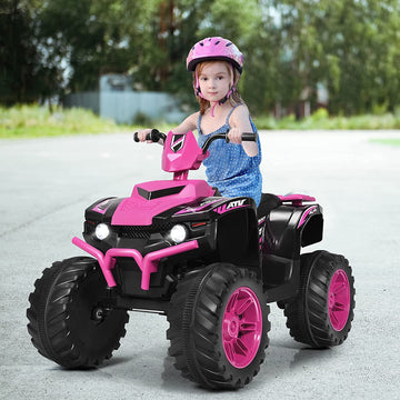 Olakids 12V Kids Ride On Atv, 4 Wheeler Electric Vehicle For Toddlers, Battery Powered Motorized Quad Toy Car For Boys Girls With Led Lights, Music, Horn, High Low Speed, Soft Start (Pink)