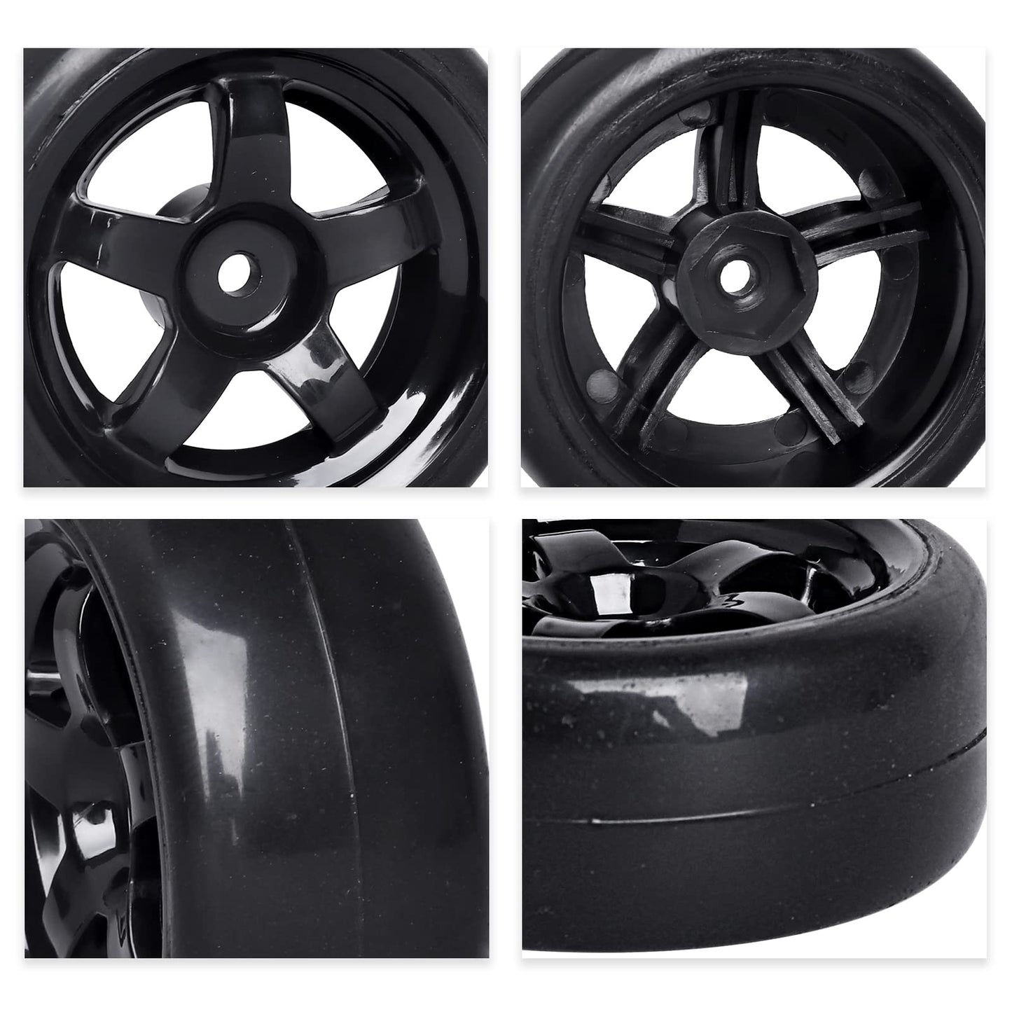 Hobbyfire Pre-Glued OD 2.56'' 12mm Hex Wheels Rims and Rubber Tires for Traxxas Tamiya HPI HSP Redcat RC 1/10 On Road Racing Car