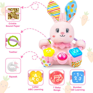Baby Rabbit Musical Stuffed Animals Toy,Infant Bunny Bilingual Early Learning Education Toy With Light-Up Music & Crinkle,1St Ea