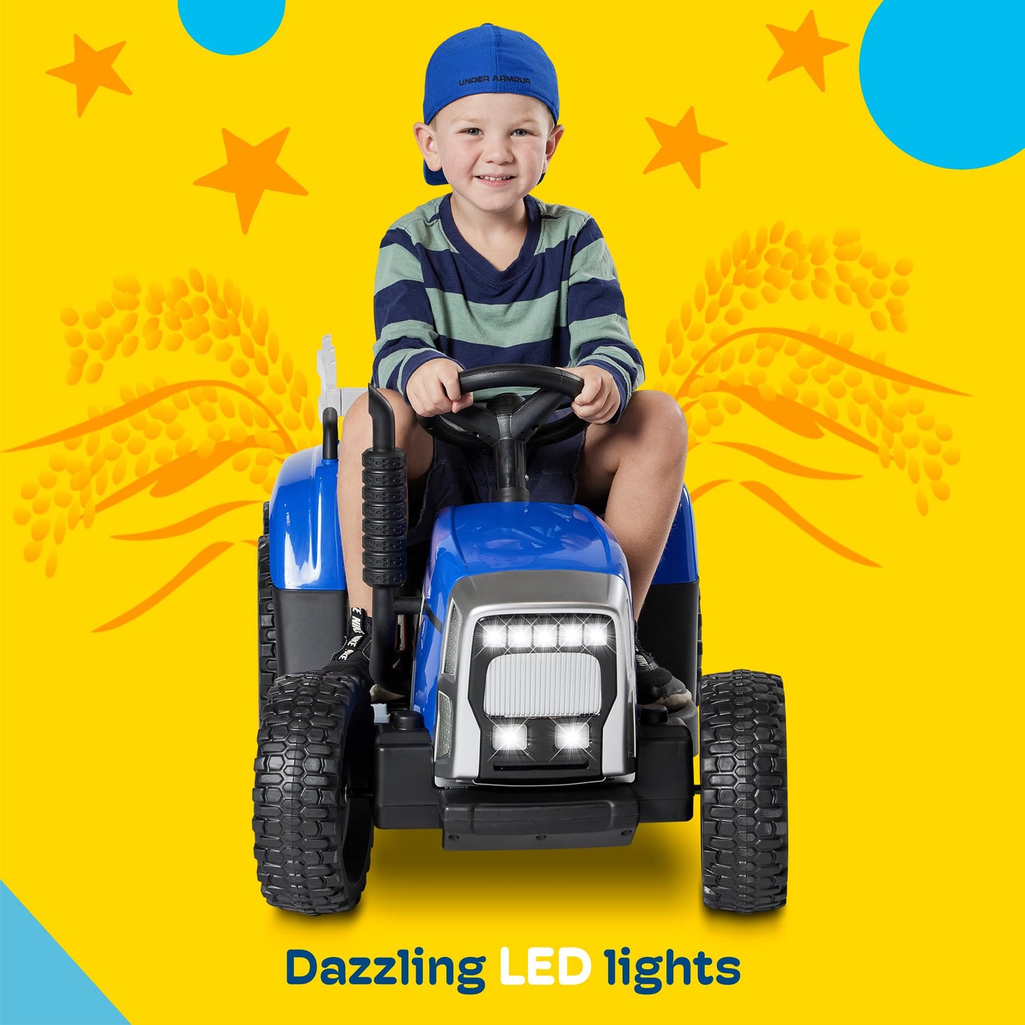 Kidzone 12V7AH enhanced Version w/EVA Treaded Tires Dual 35W Motors Boost Power Torque Remote Control Electric Tractor w/Trailer Toddler Ride On Toy 3-Gear-Shift  7-LED Lights Bluetooth  Dark Green