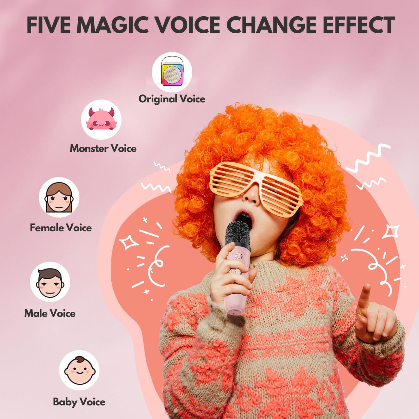 Karaoke Machine, Portable Bluetooth Speaker With Wireless Microphones, Birthday Family Party Gifts For Kids Girls Boys 3 4 5 6 7