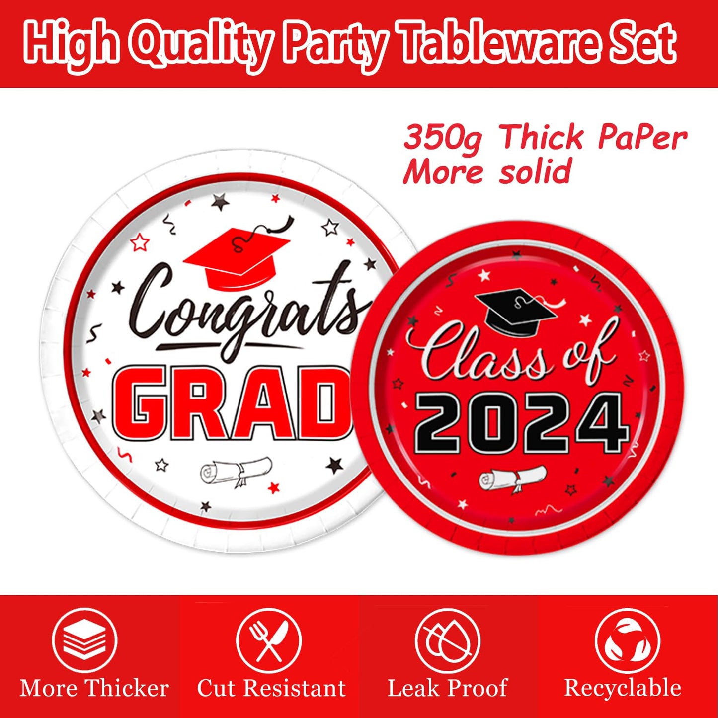 Graduation Party Supplies Graduation Party Red Class Of 2024 Tableware Disposable Paper Plates Napkins Cups Banne Tablecloth For