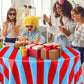 Tatuo 3 Pcs Red and Blue Round Circus Table Cloth 84 Inch Carnival Circus Tablecloths Striped Disposable Plastic Table Cover for
