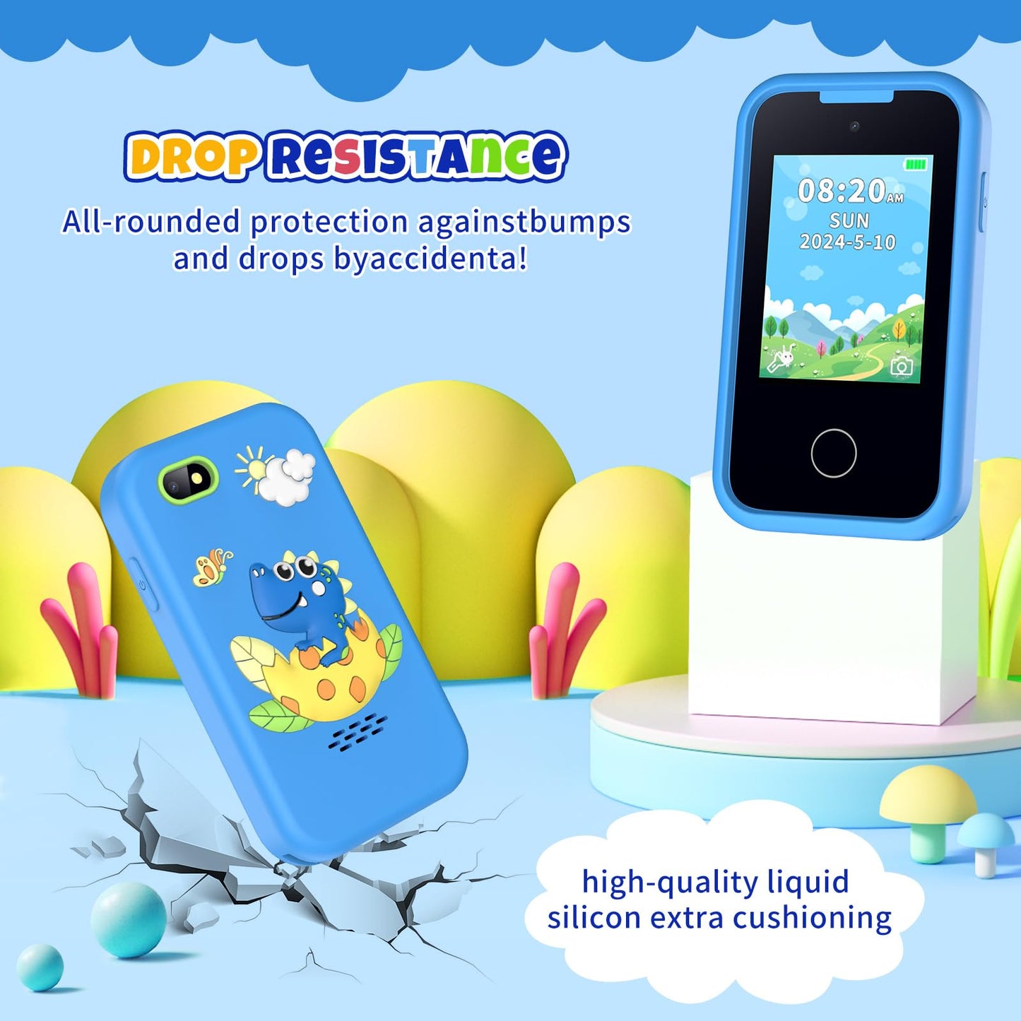 Nikuku Kids Phone for Boys, Kids Smart Phone Dinosaur Toy Christmas Birthday Gifts for Boys 3-8 Years Old, Cell Play Phones for